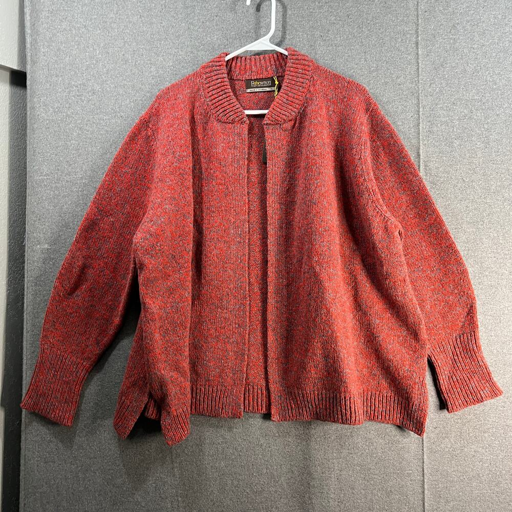 Fisherman Out of Ireland Merino Wool & Cashmere Blend Cardigan Coral/Grey, XL